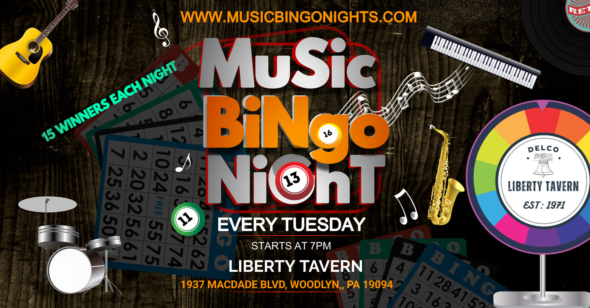 Tuesday Music Bingo at Liberty Tavern with DJ KP (Woodlyn - Delaware County, PA)