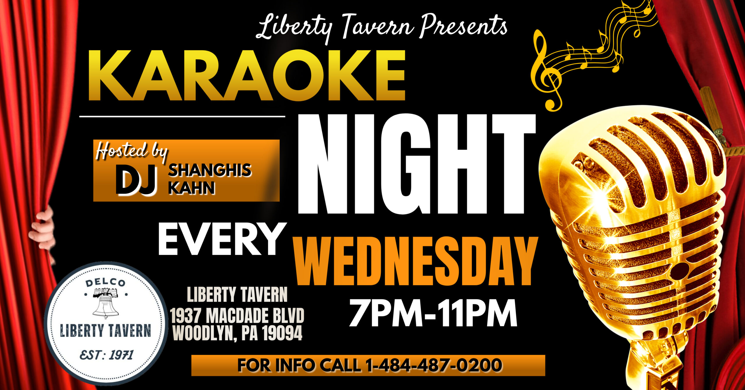 Wednesday Karaoke at Liberty Tavern Hosted by DJ Shanghas Kahn (Woodlyn - Delaware County, PA)