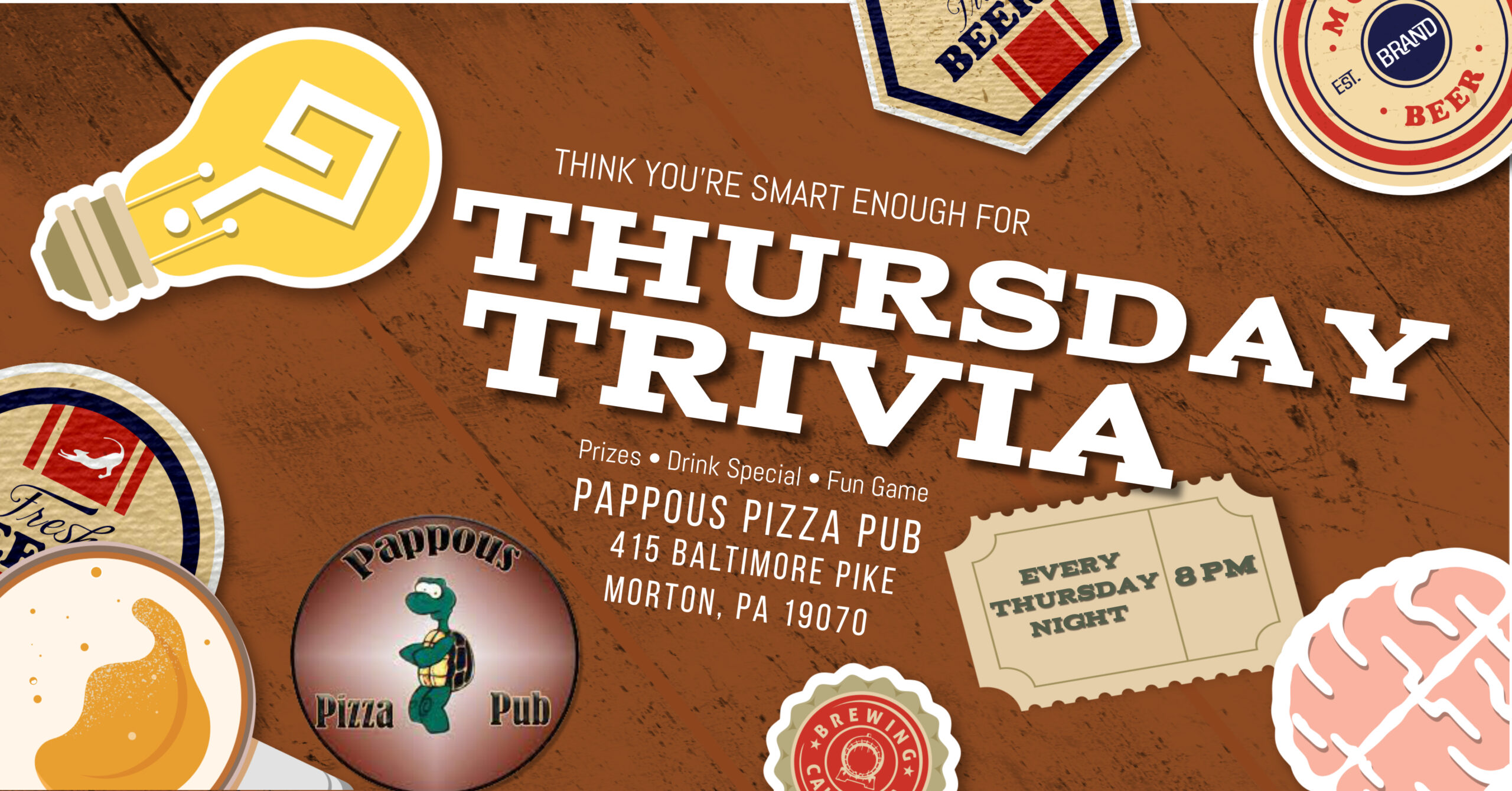 Thursday Trivia Night at Pappous Pizza Pub with DJ KP (Morton - Delaware County, PA)